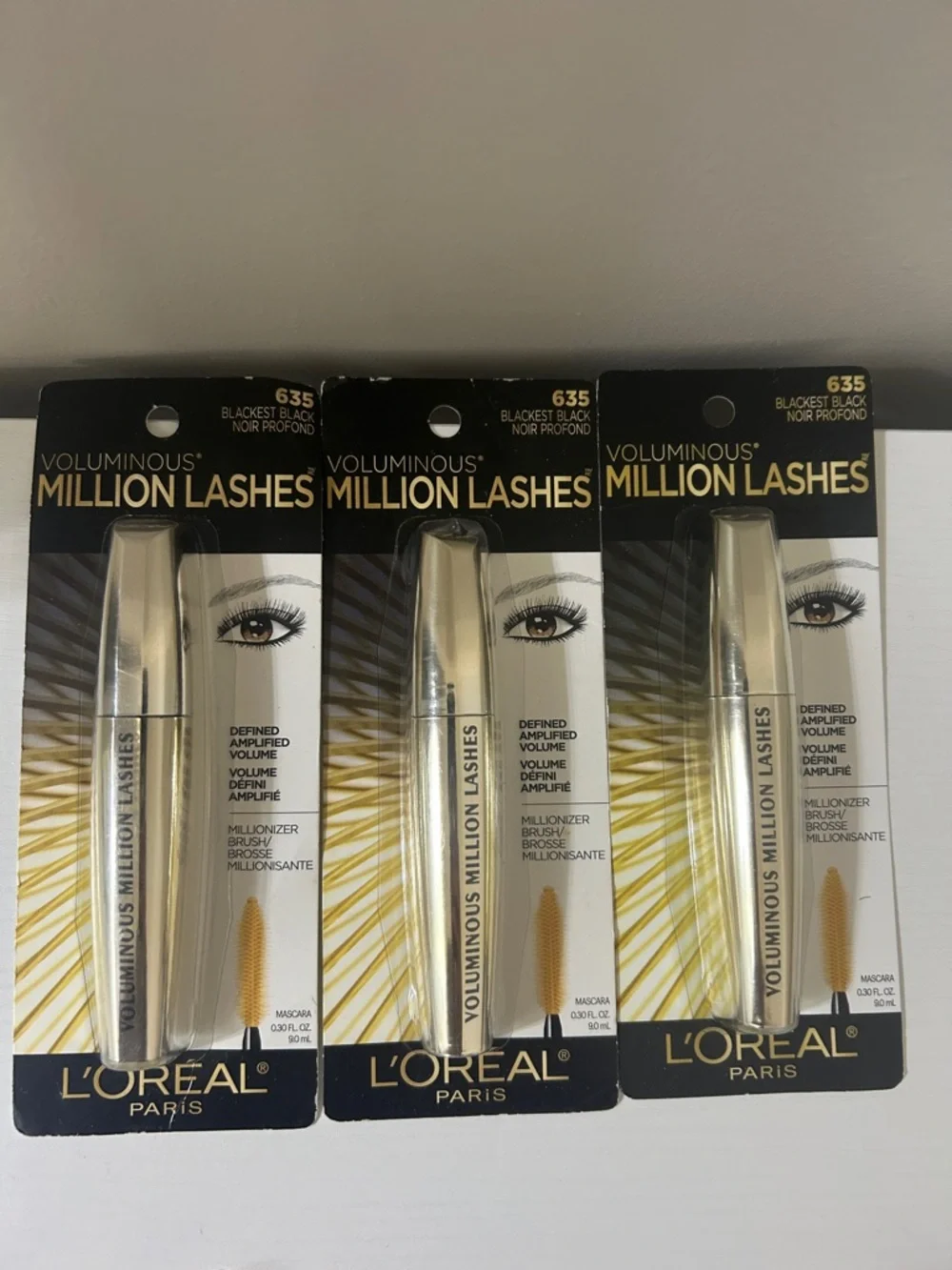 Set of 3 L'Oreal Voluminous Million Lashes Mascara #635 blackest black